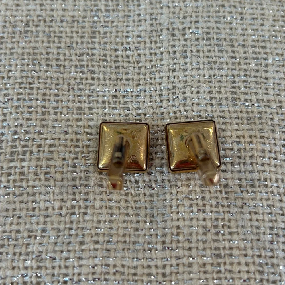 Vintage SWANK Square Gold Tone and Ruby Red Glass Cufflinks, 10K R.G.P.